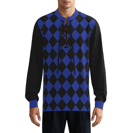 Ludio Tunic Night Blue Black Harlequin Jester Long Sleeve Shirt