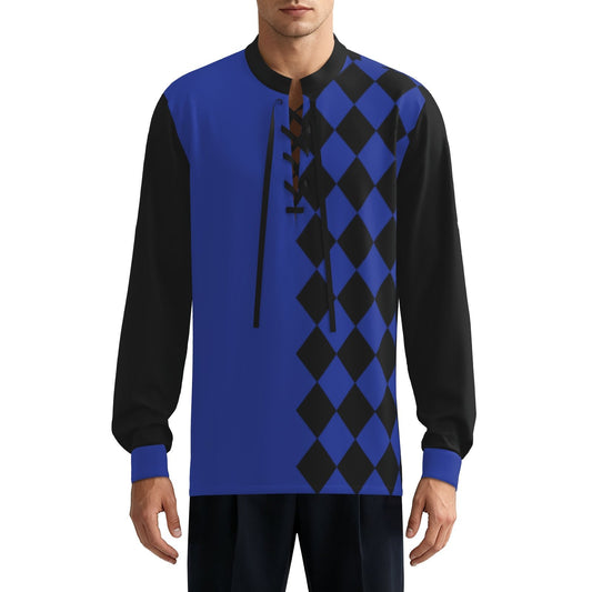 Ludio Tunic Night Blue Black Split Harlequin Jester Long Sleeve Shirt