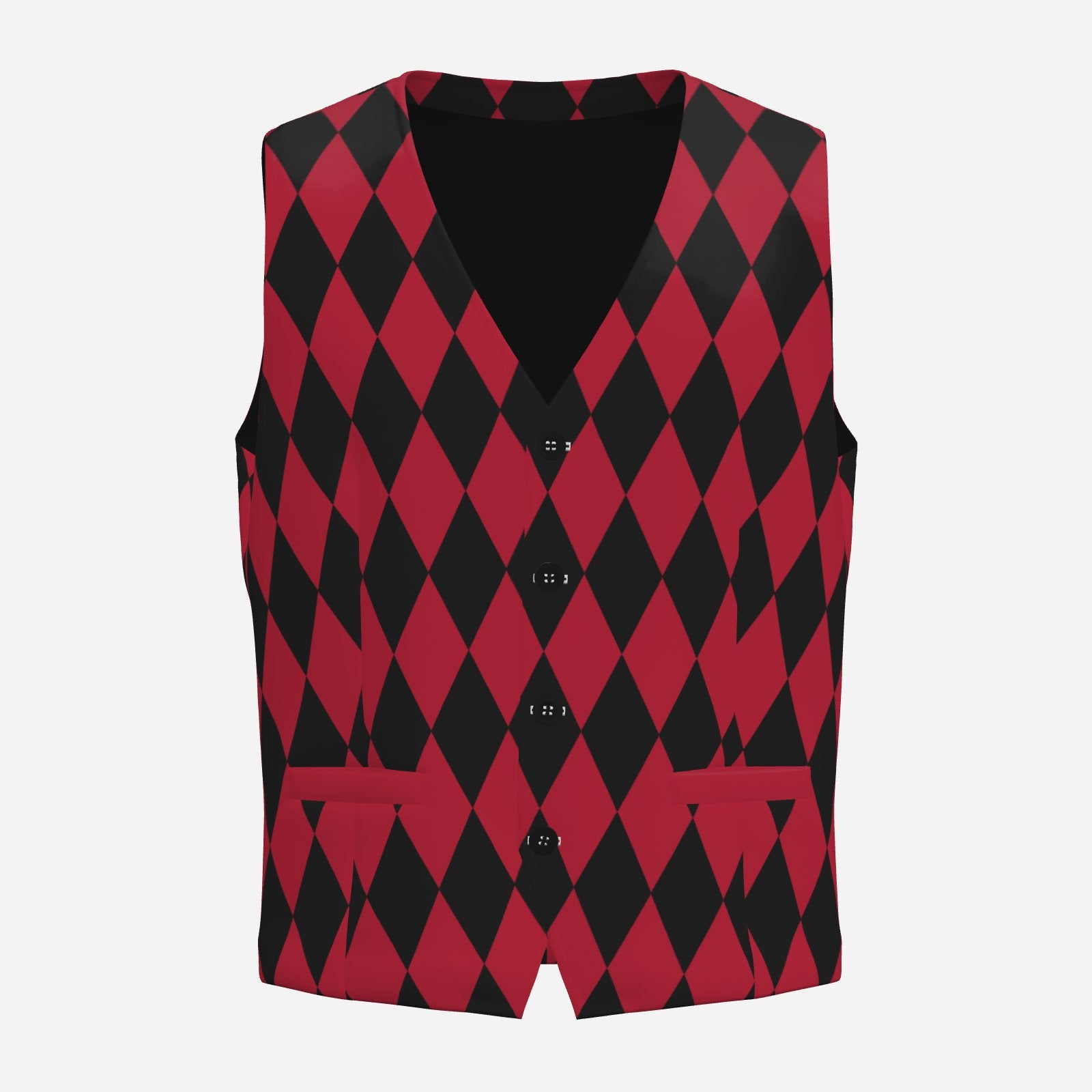 Mens Fancy Vest Cranberry Harlequin Red Jester Masc Waistcoat