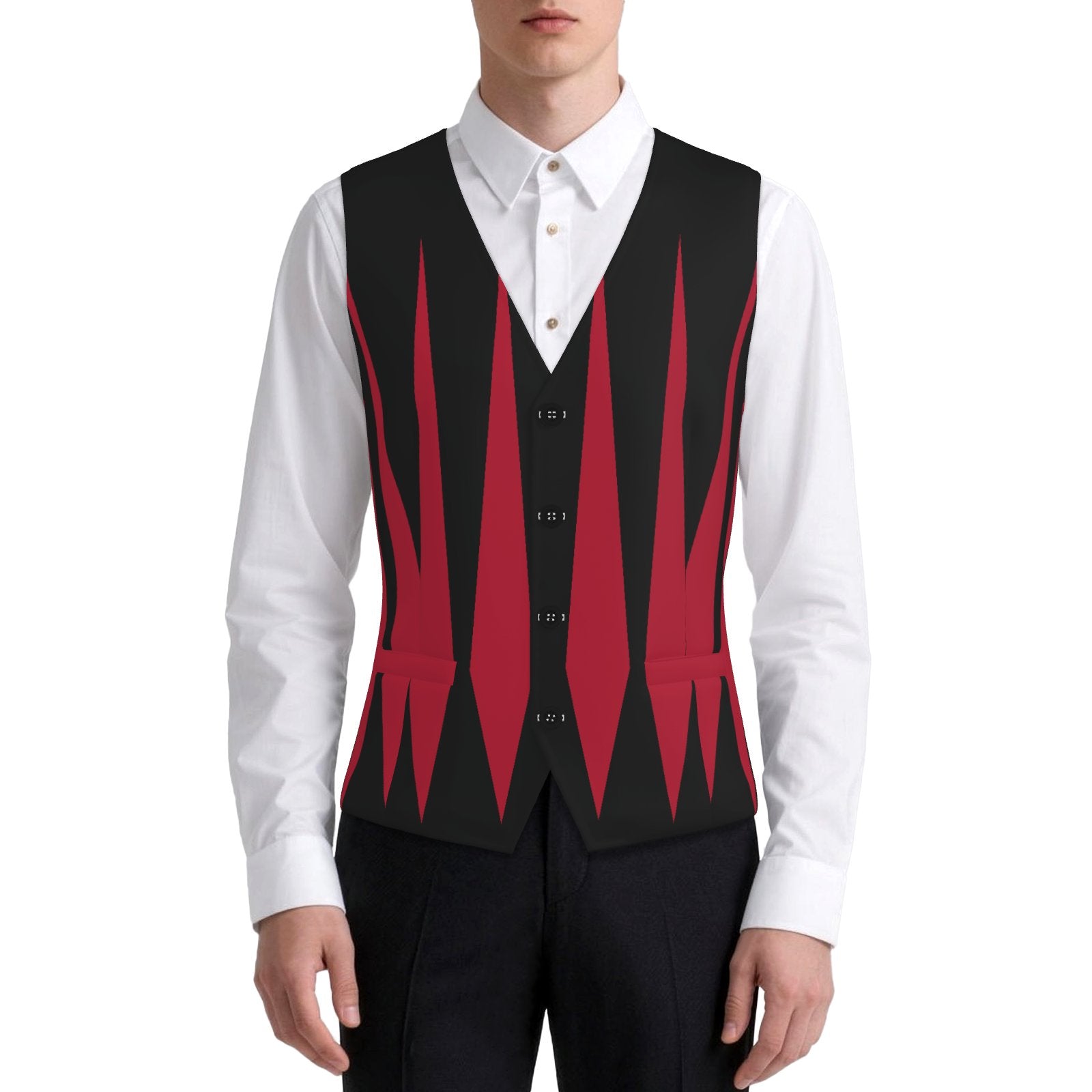 
Mens Fancy Vest Cranberry Slashed Jester Masc Clown Waistcoat