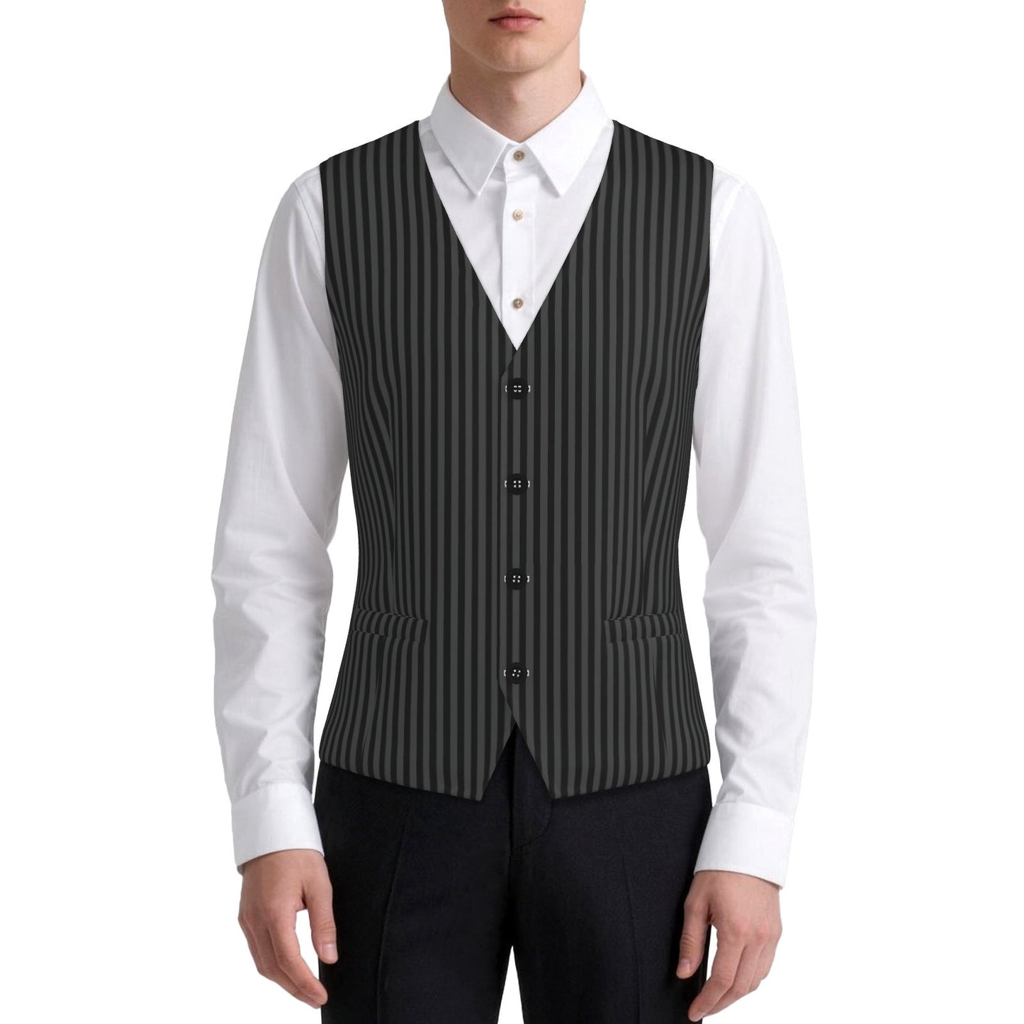 Mens Fancy Vest Dashing Vampire Black Pinstripe Waistcoat