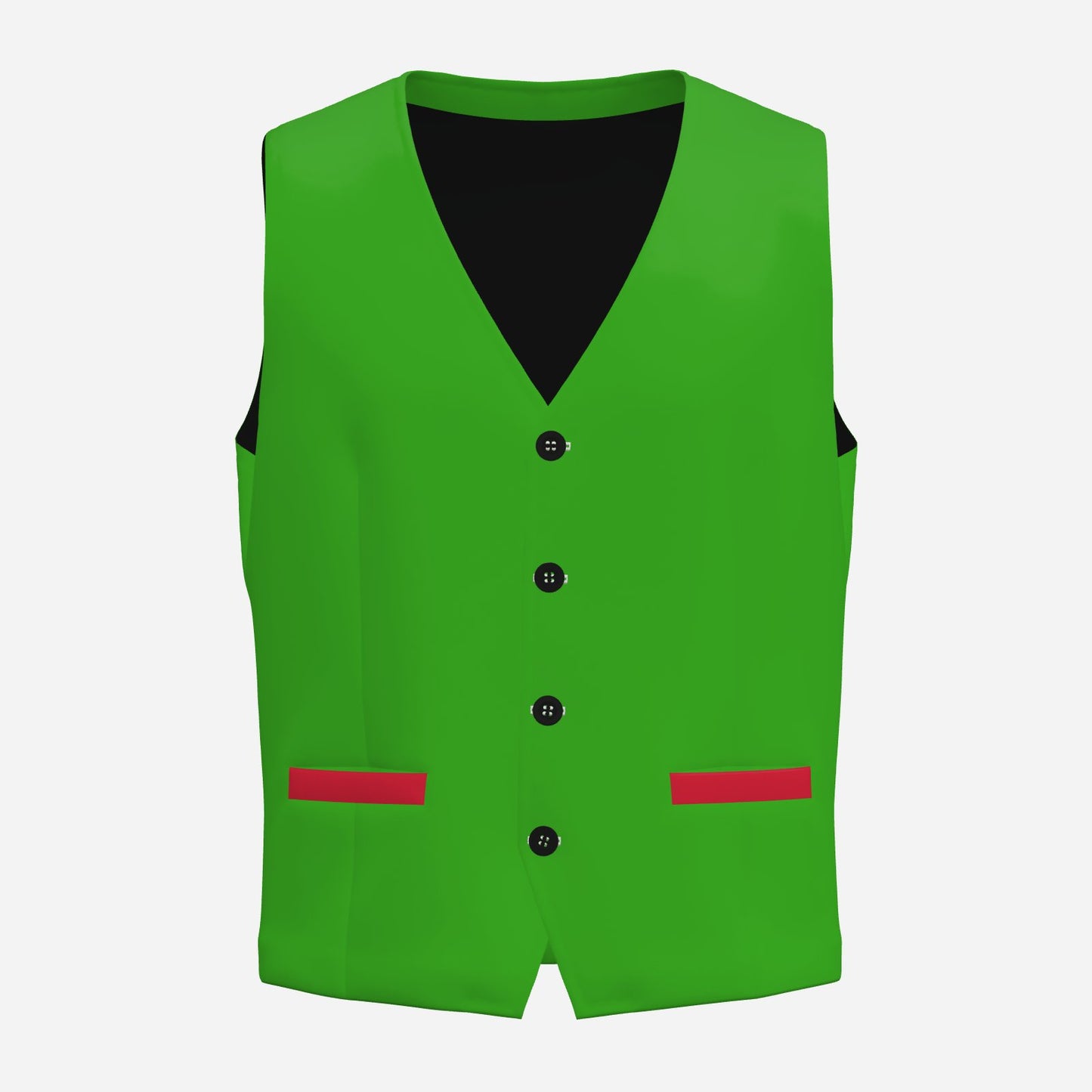 Mens Fancy Vest Froggy Green Red Pockets Masc Waistcoat