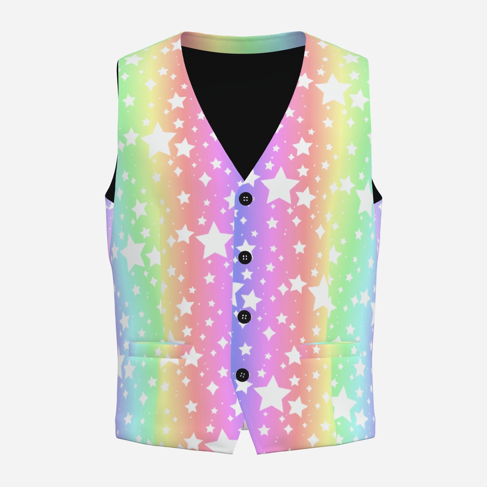 Mens Fancy Vest Rainbow Stardust Pastel Star Clown Jester Waistcoat