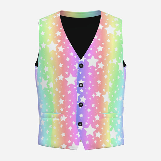 Mens Fancy Vest Rainbow Stardust Pastel Star Clown Jester Waistcoat
