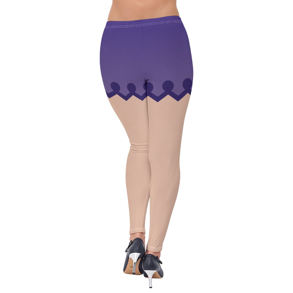 Beige leggings with purple zigzag hem to look ilke mini shorts