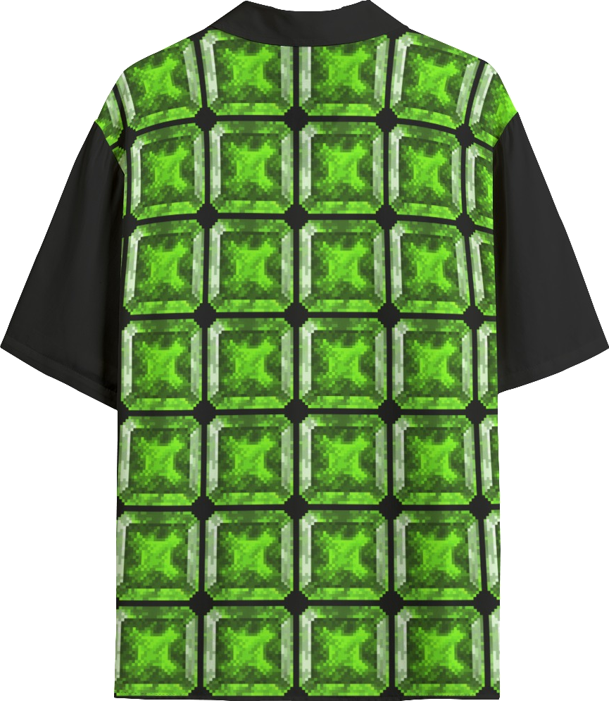 8bit Monster Gem Bowling Shirt Soft Rayon | Acid Green Gems and Purple Tentacle Beasts