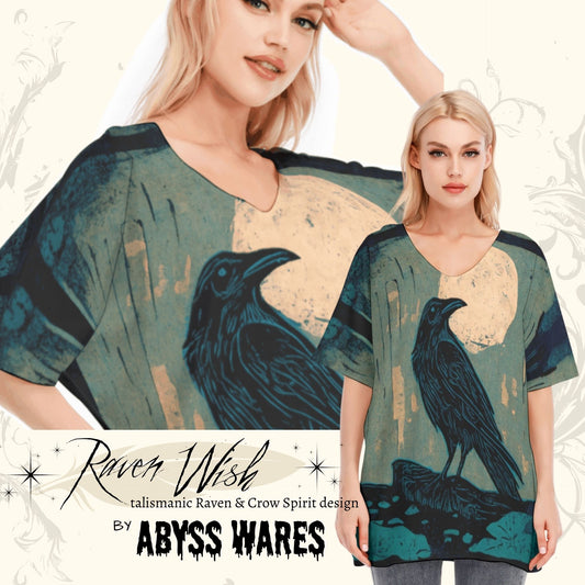 Moss Wood Raven Blouse Cotton Womens Shirt Whimsigoth Crow Crowcore Cottage Gothic Bird Top