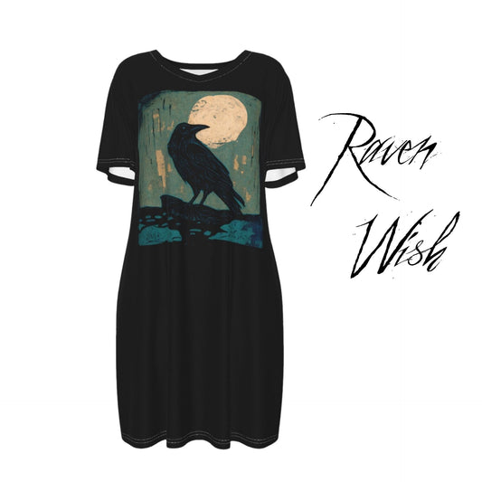 Moss Wood Raven Sleep Lounge Dress Tshirt Shirtdress COTTON Sensory Friendly Witchy Goth Sundress