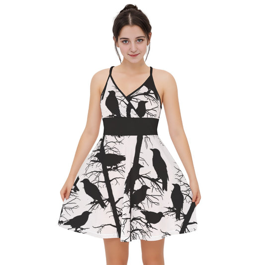 murder tree cami v-neck dress with ravens crows print
