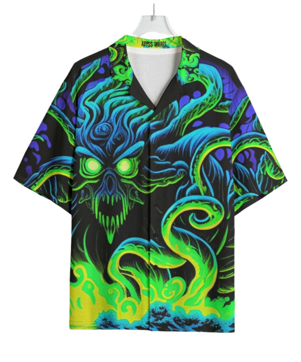 Neon Rager Cthulhu Hawaiian Shirt | 100% Breezy Rayon Acid Green and Blue