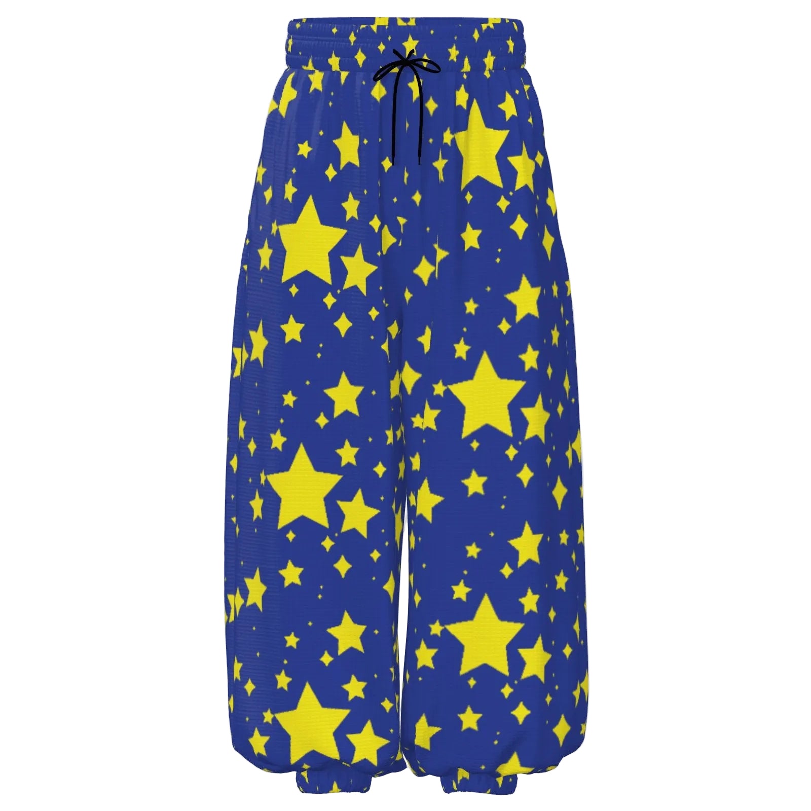 Night Stardust Jester Clown Pants blu with yellow stars baggy pantaloons