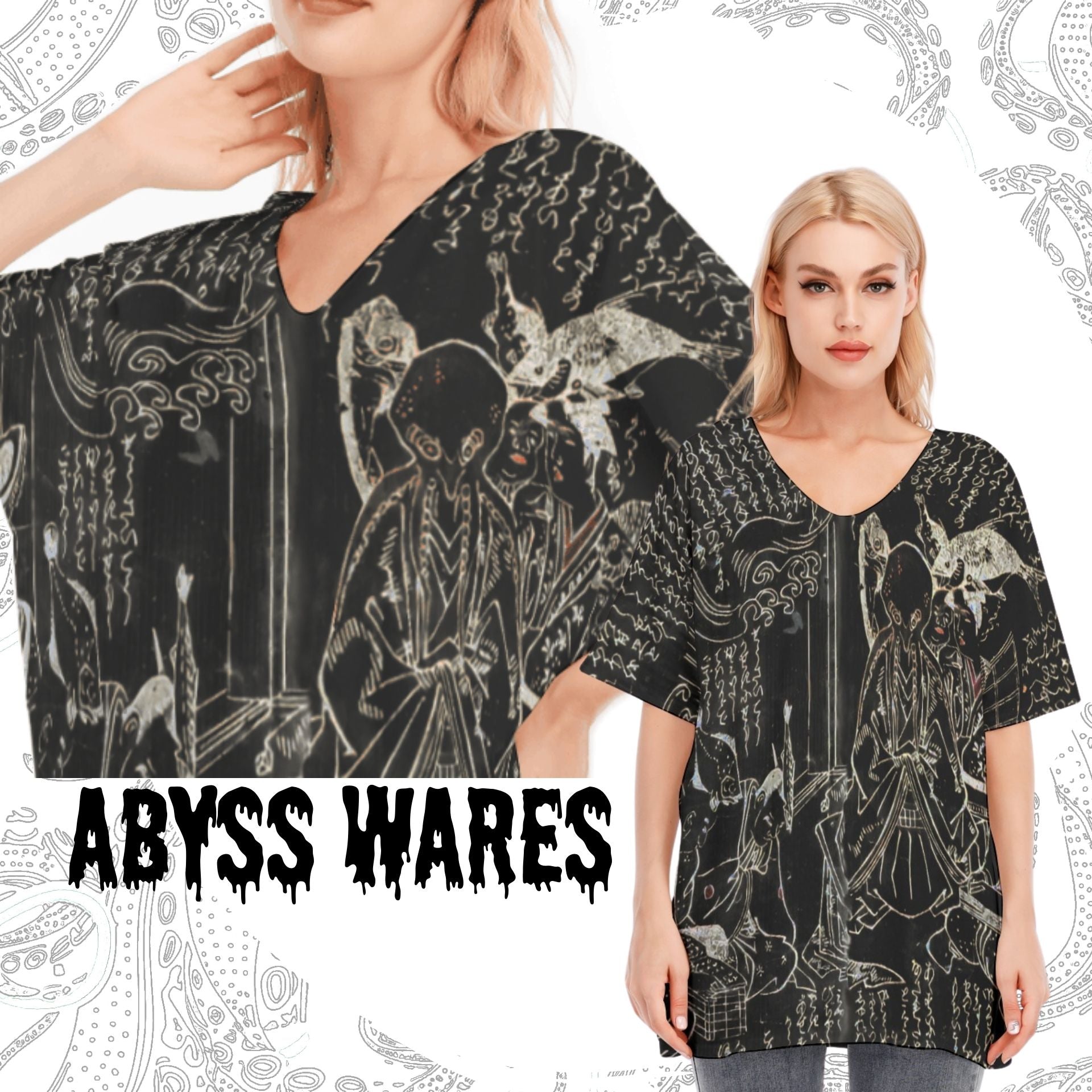 Octopus Potato Cotton Batwing Top Gothic Elegant Weirdcore Cthulhu Japanese Streetwear Womens Flowy Blouse