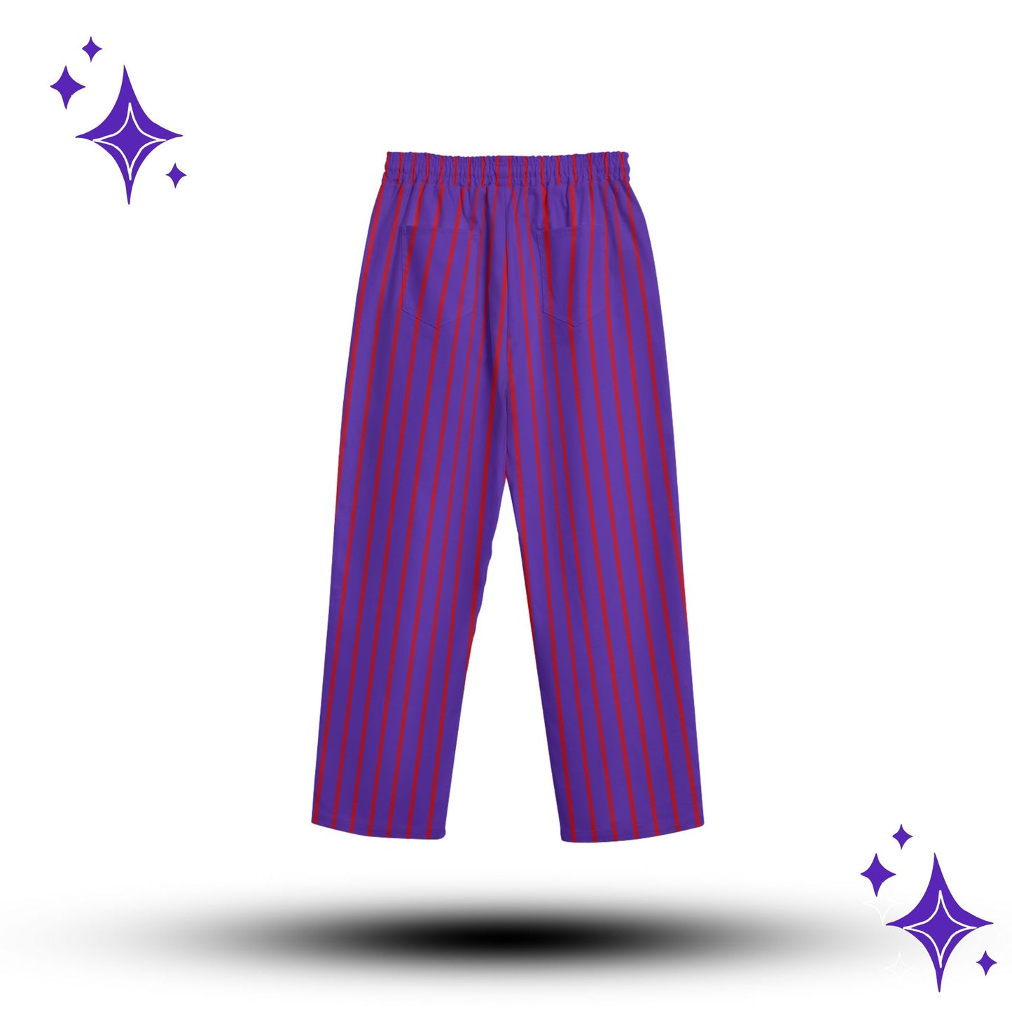 Purple and red striped pants on a white background