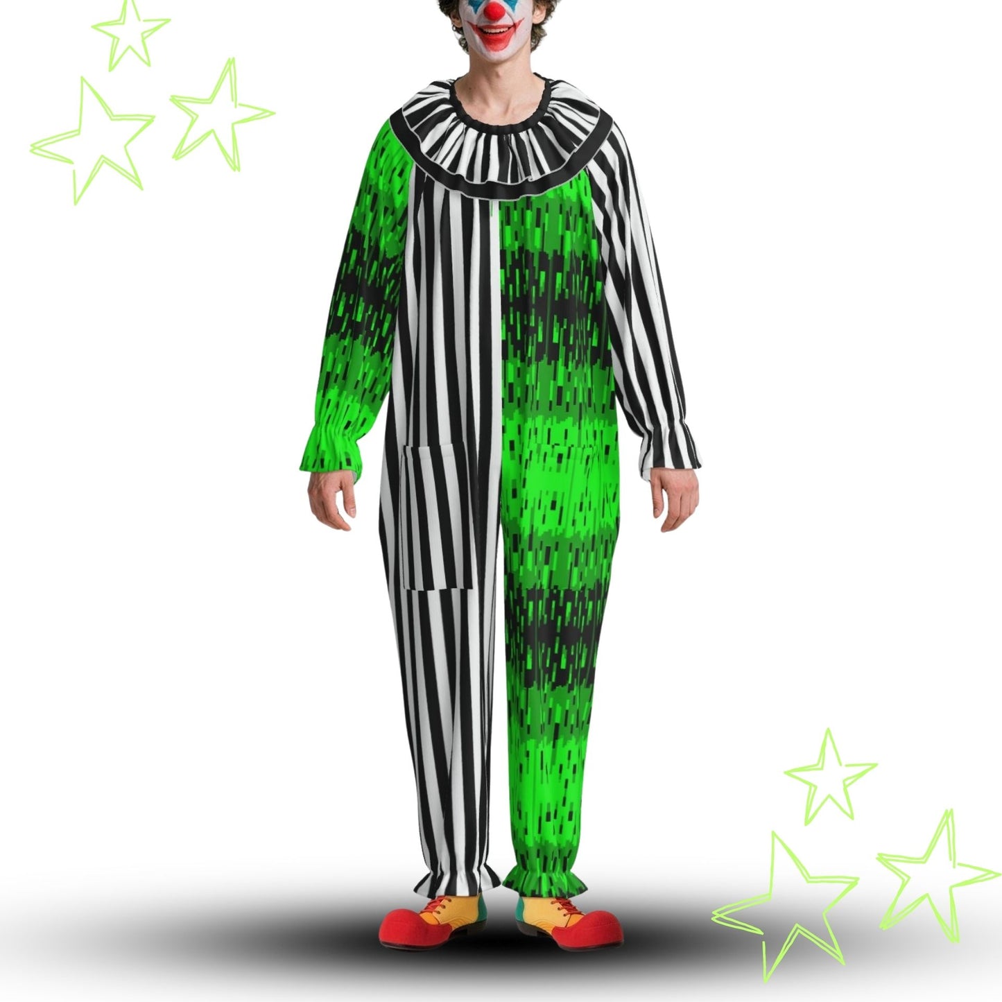 Overglow Jester Stripe Clown Suit w Collar Set