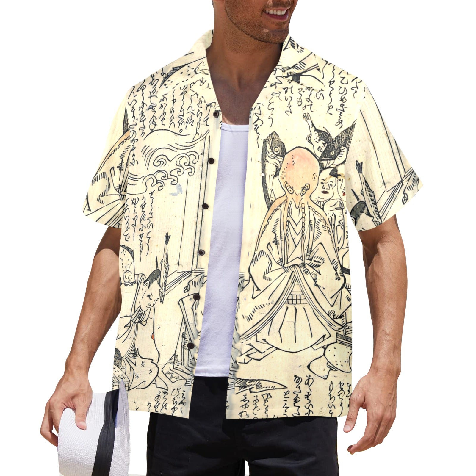 Octopus Mens Hawaiian Shirt in ancient parchment color