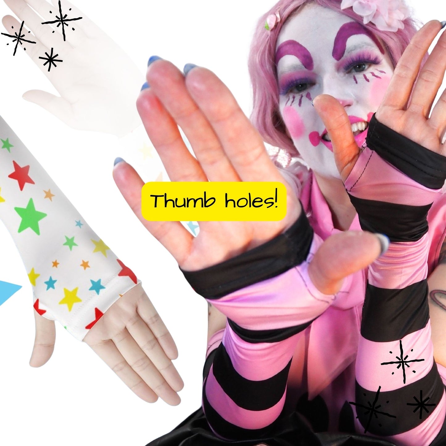 Party Poobah Stars Long Fingerless Gloves Arm Sleeves