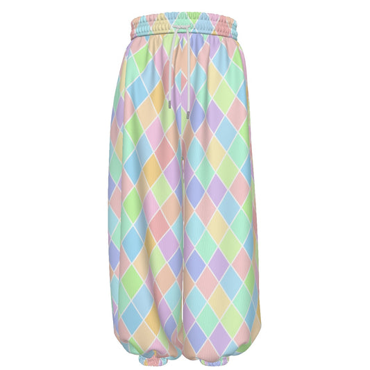 Pastel Harlequin Jester Clown Pants Velvet Waffle Knit
