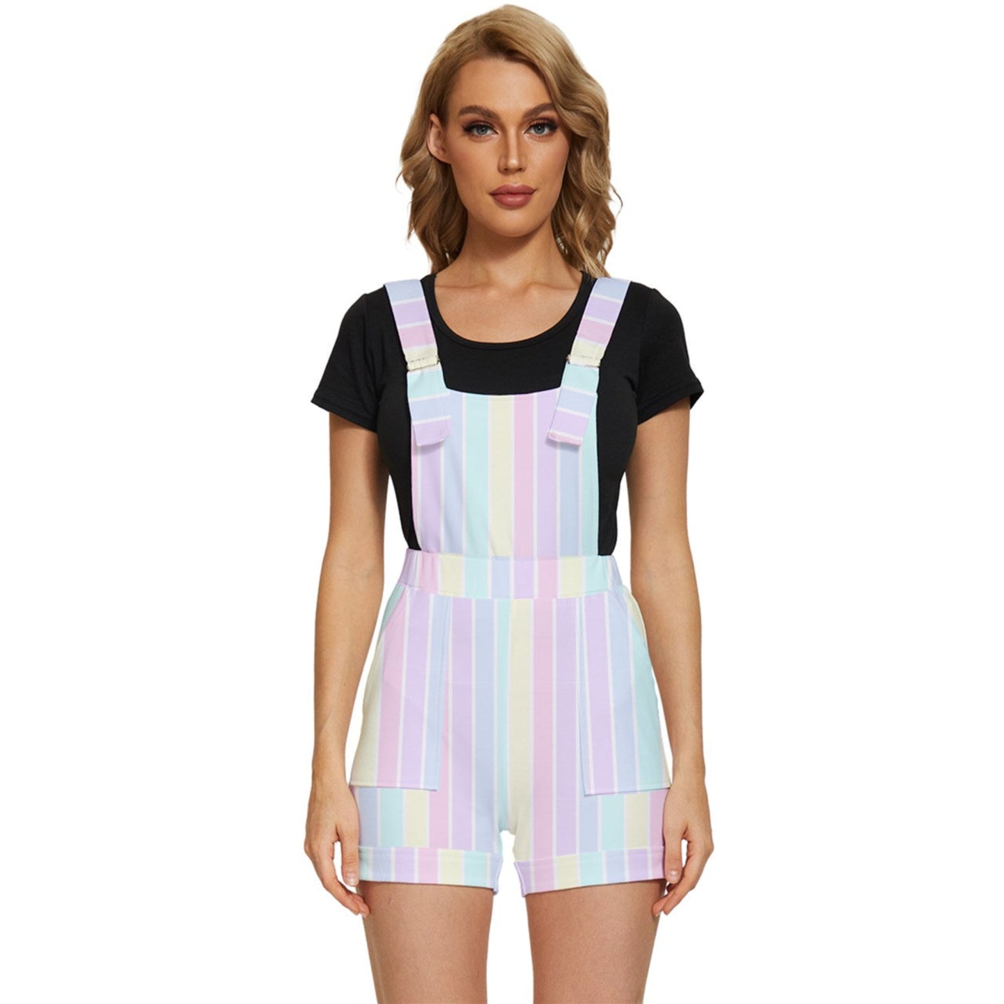 Pastel Kawaii Shortie Overalls cute pastel stripes