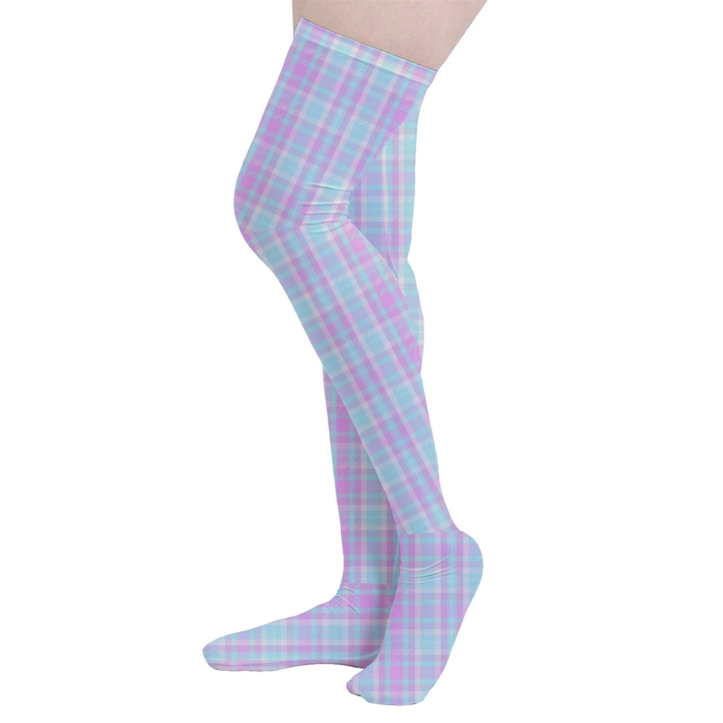 cute pastel plaid thigh highs in blue and pink