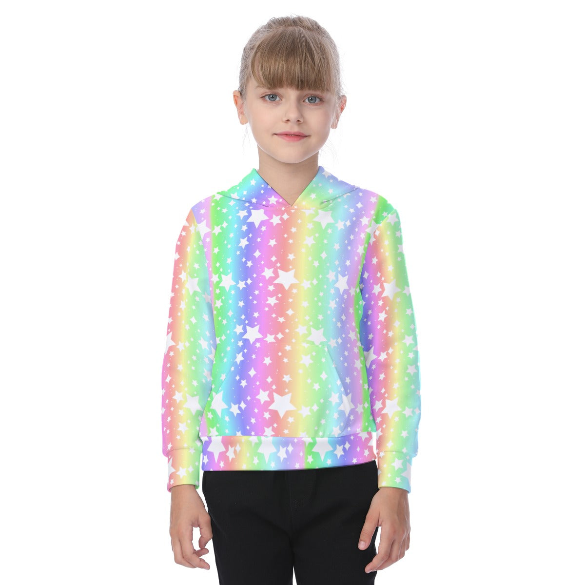 Pastel Rainbow Stardust Kids Fleece Pullover Hoodie