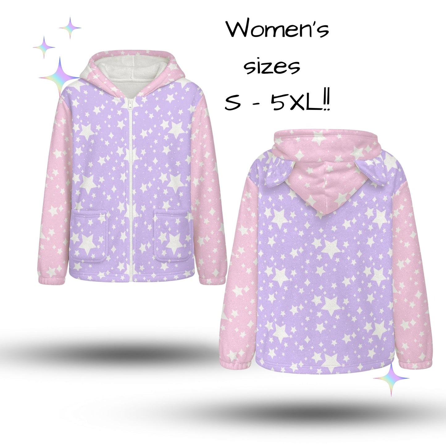 Pastel Stardust Cat Ear Zip Up Hoodie