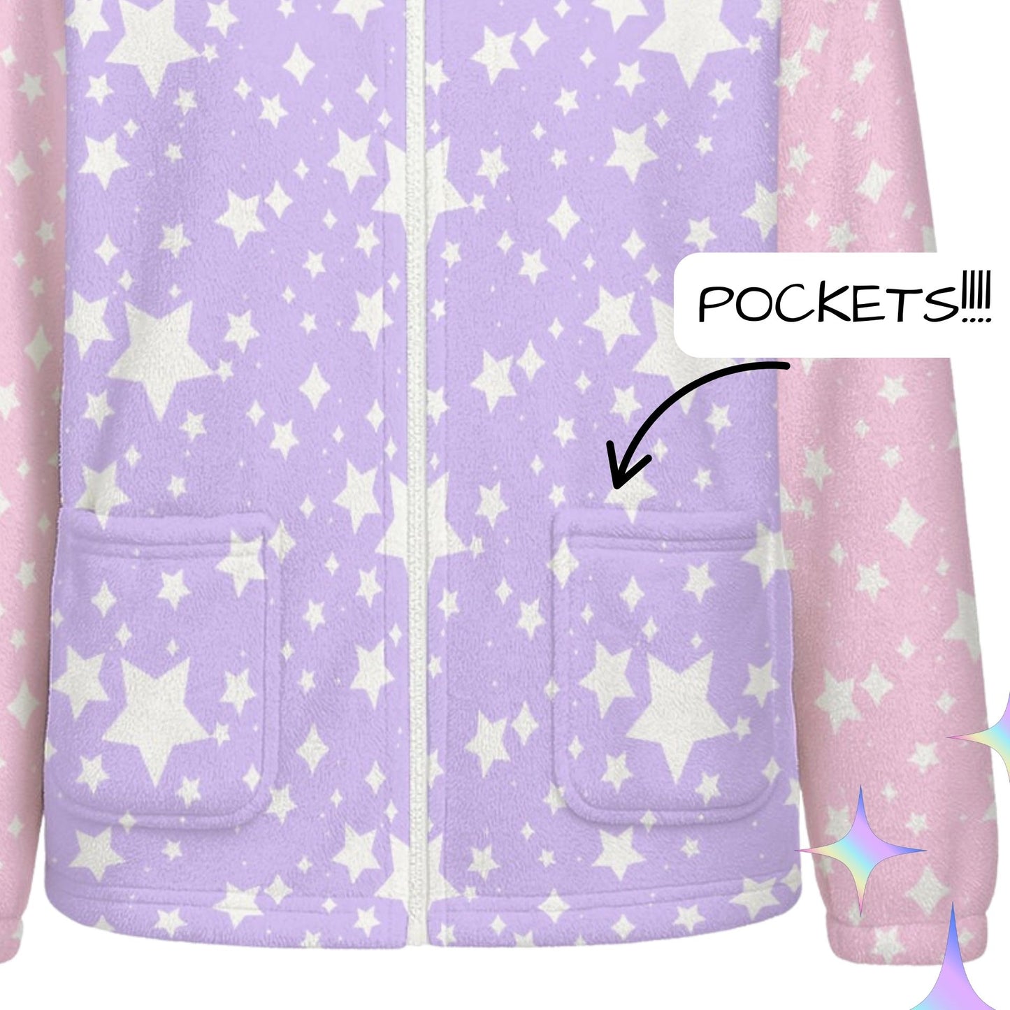 Pastel Stardust Cat Ear Zip Up Hoodie