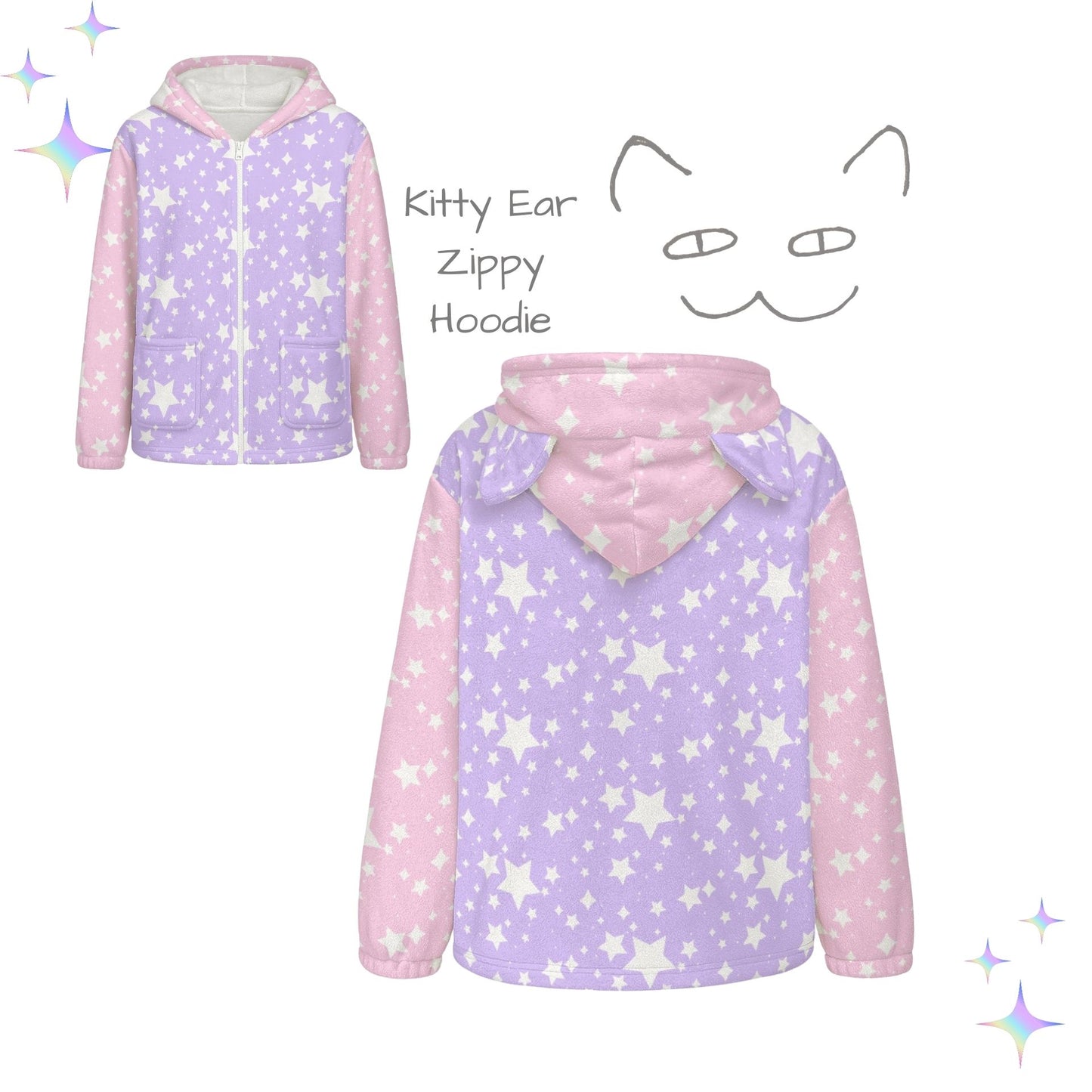 Pastel Stardust Cat Ear Zip Up Hoodie
