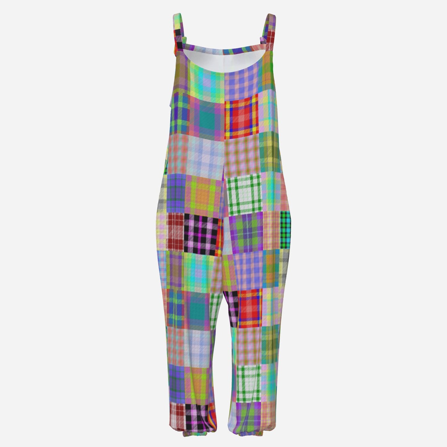 Multicolored checkered jumpsuit on a white background