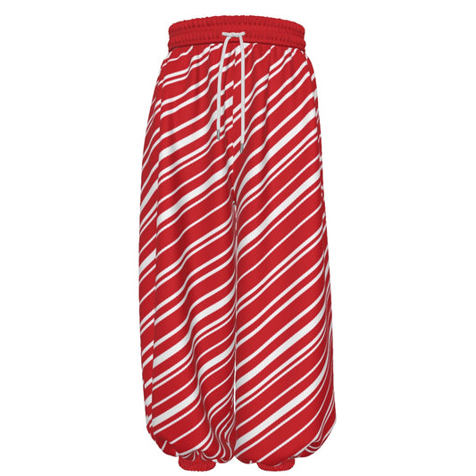 Red and white striped baggy clown pants on a white background