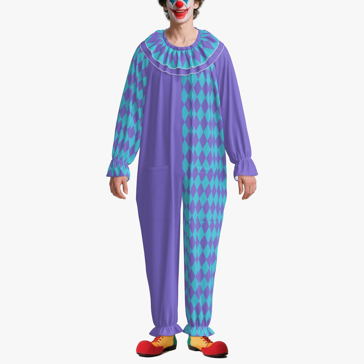Circus Coveralls Periwinkle Purple Blue Sky Harlequin Pro Clown Suit Collar Set