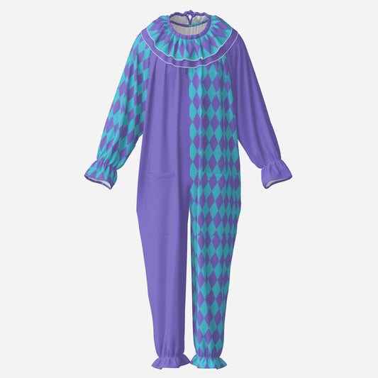 Circus Coveralls Periwinkle Purple Blue Sky Harlequin Pro Clown Suit Collar Set