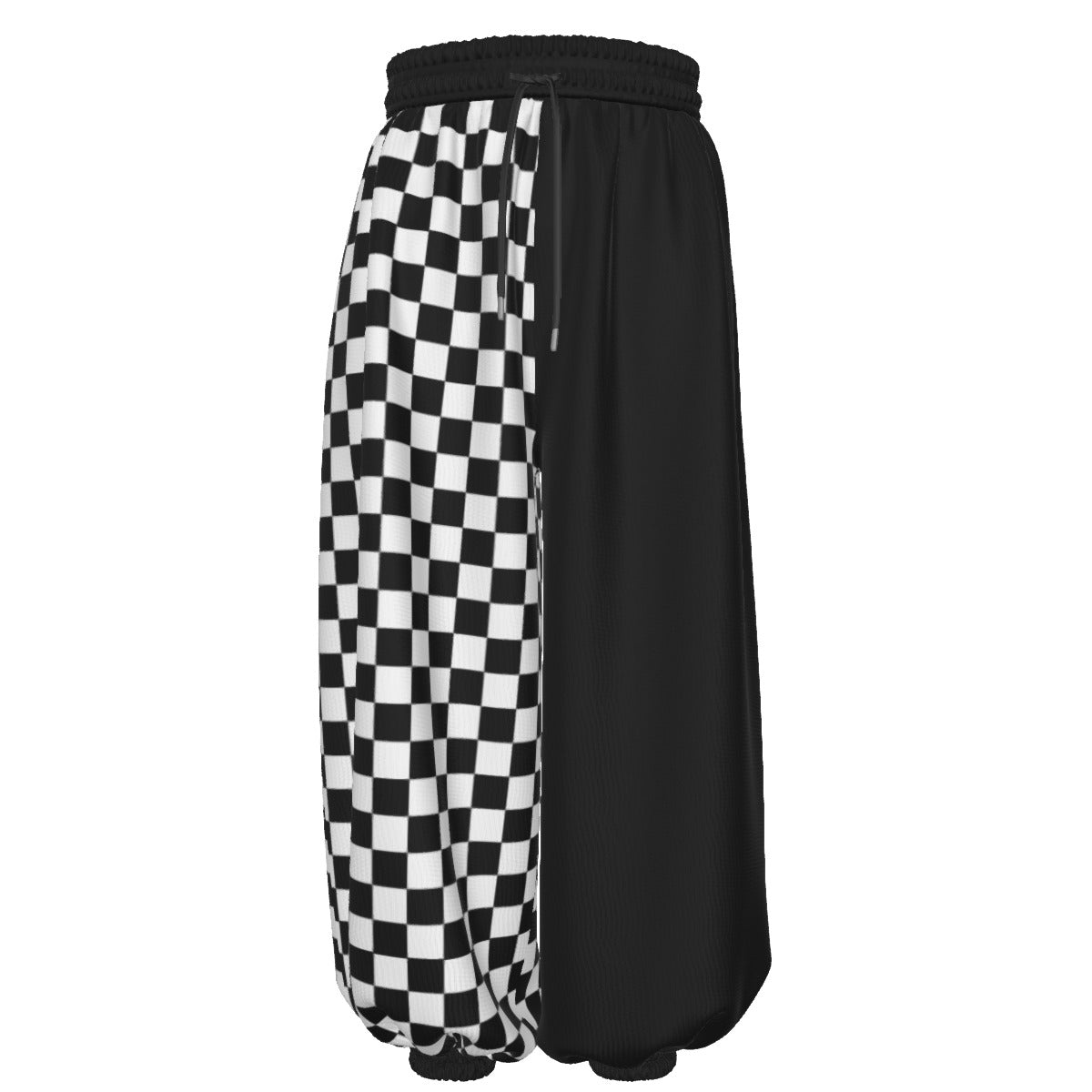 Pierrot Checker Split Jester Clown Pants, Half Black Half Checkered Clowncore Clothes Dark Circus Carnival Whimsigoth Costume Baggy Bloomers