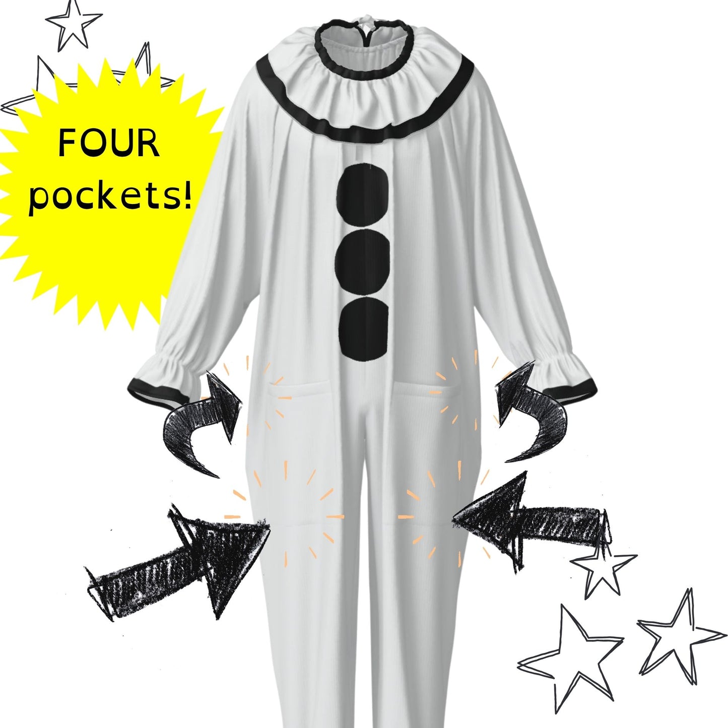 Pierrot Classique Sad Clown Suit w Ruffle Collar