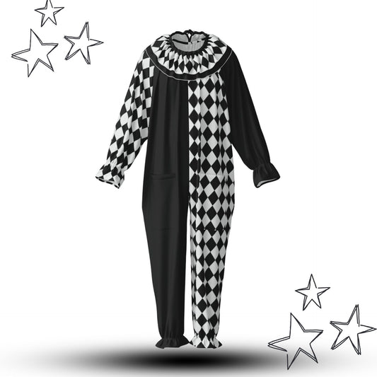 Pierrot Diamond Split Clown Suit w Ruffle Collar