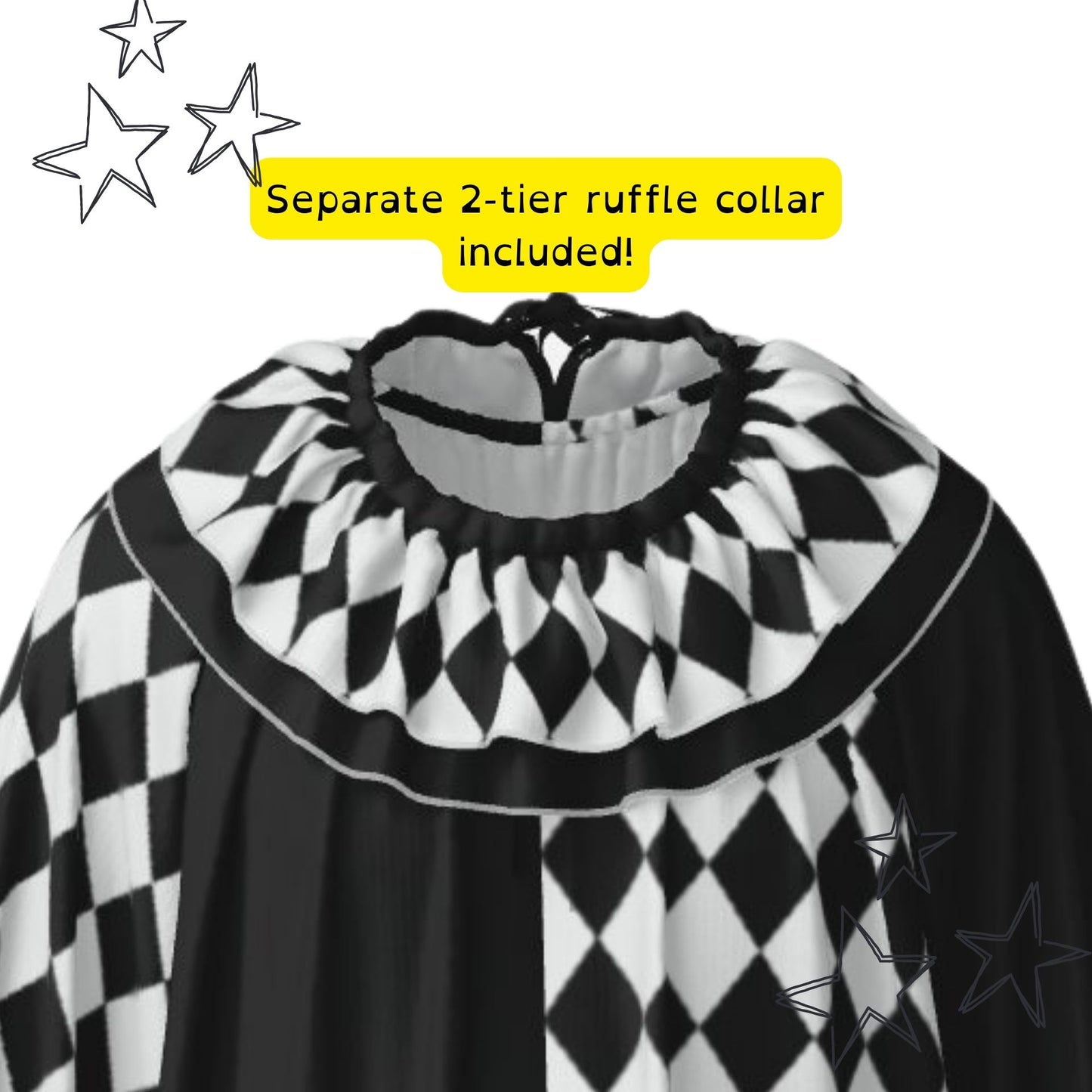 Pierrot Diamond Split Clown Suit w Ruffle Collar