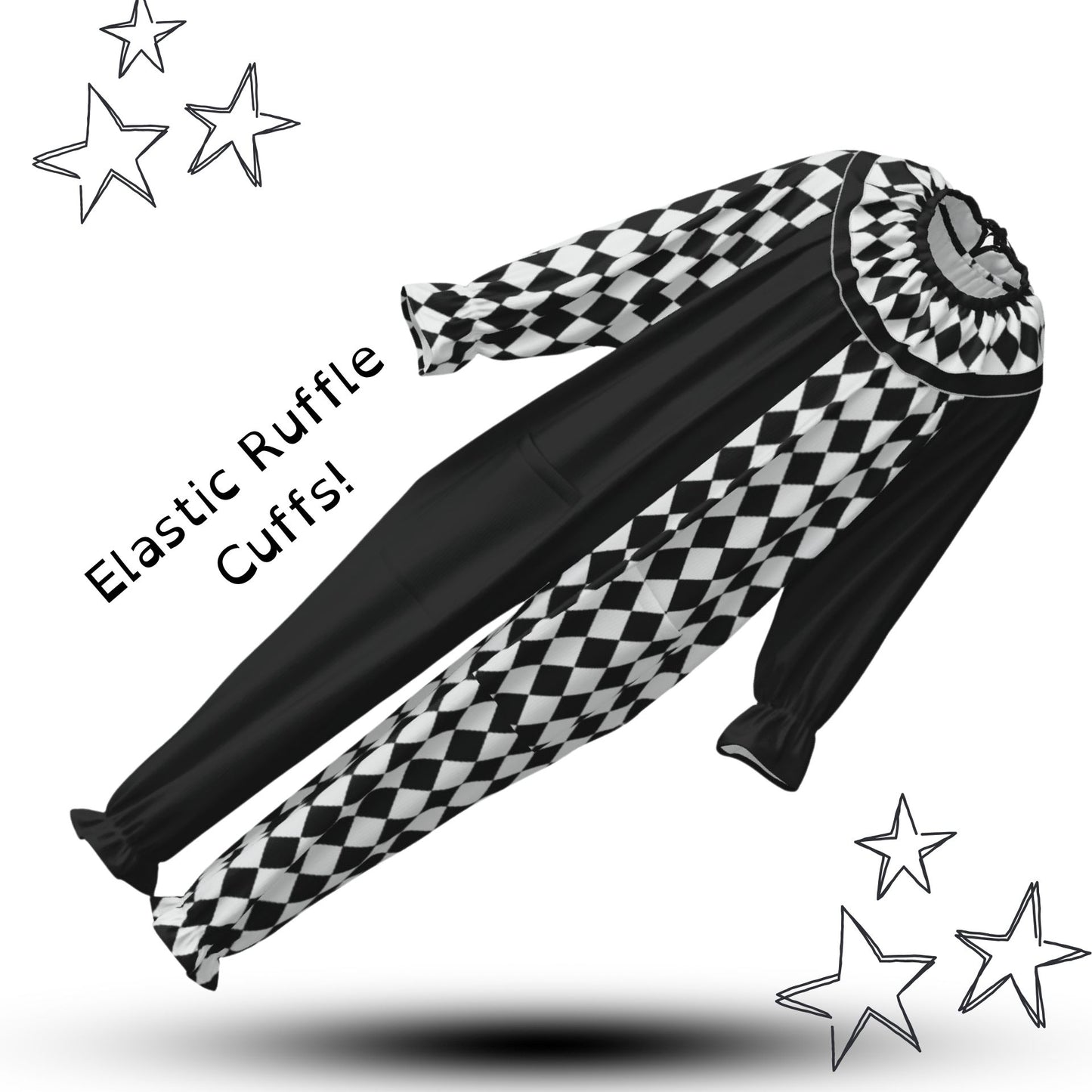 Pierrot Diamond Split Clown Suit w Ruffle Collar