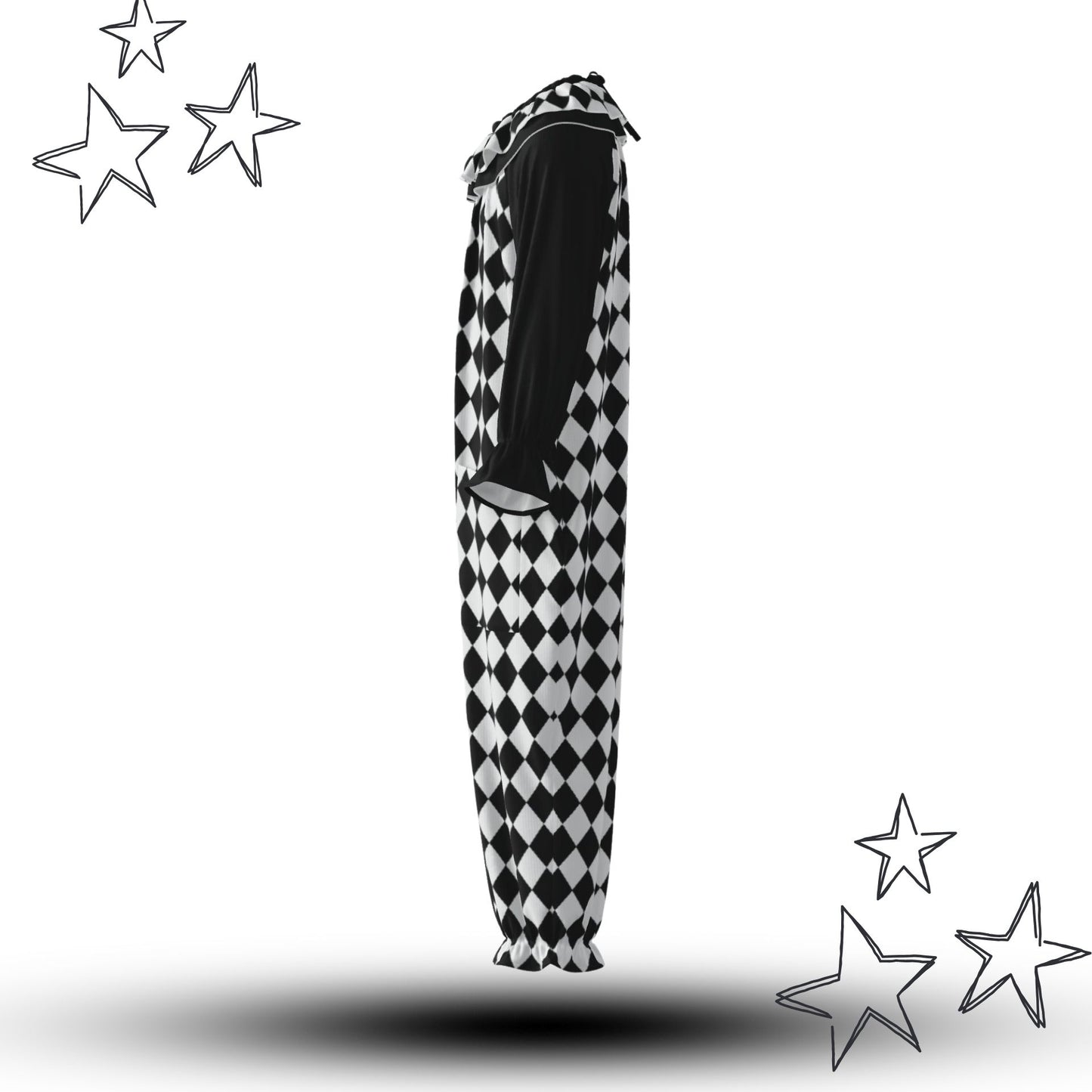 Pierrot Diamond Split Clown Suit w Ruffle Collar