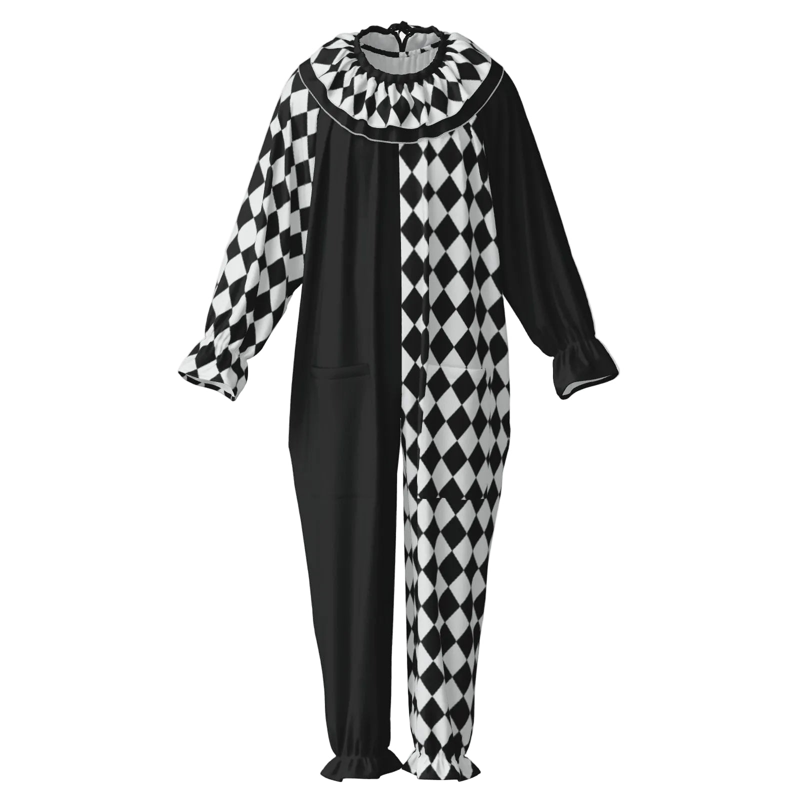 Pierrot Diamond Split Clown Suit black and white adult clown jester costume