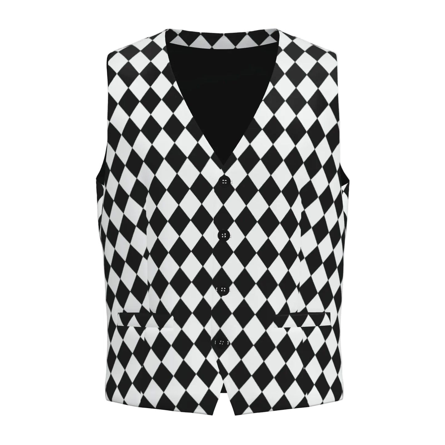 Black and white checkered vest on a light gray background