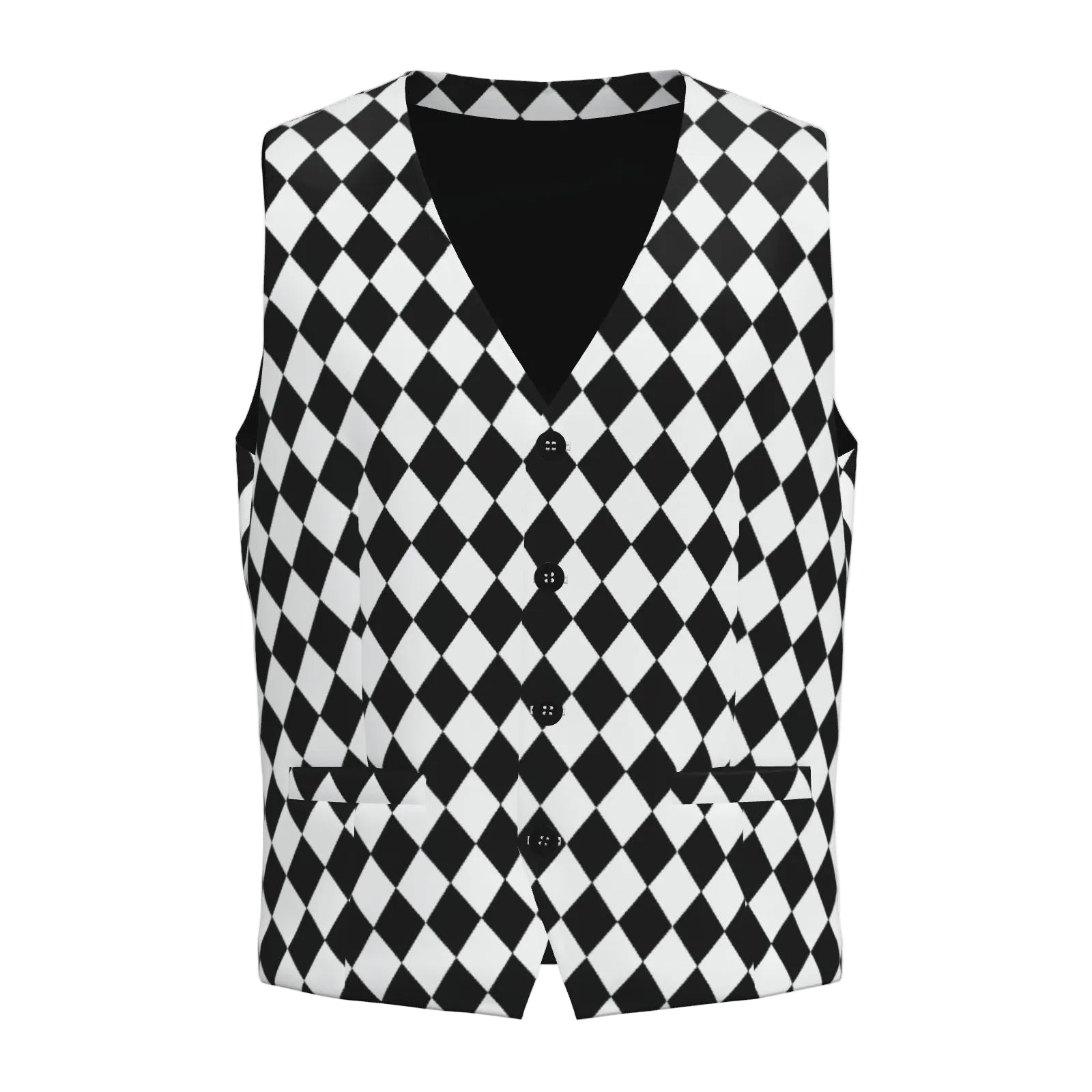 Black and white checkered vest on a light gray background