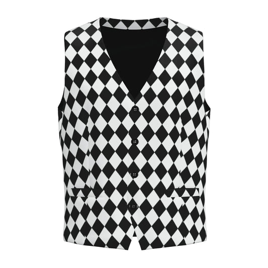 Black and white checkered vest on a light gray background