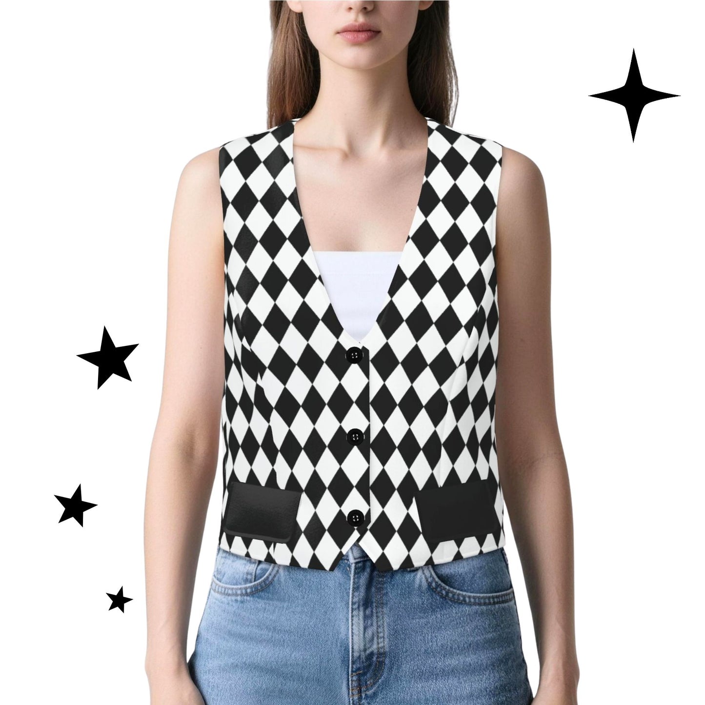 Pierrot Harlequin Womens Jester Vest Waistcoat