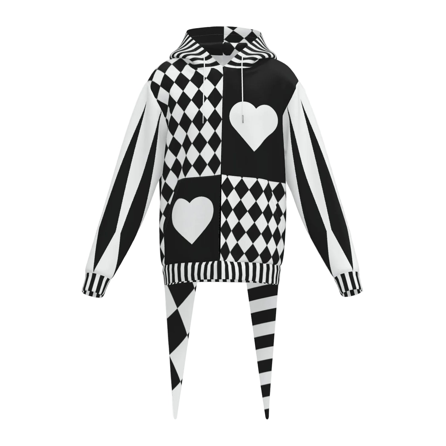 Pierrot Hearts Black & White LITE Fangtail Jester Hoodie