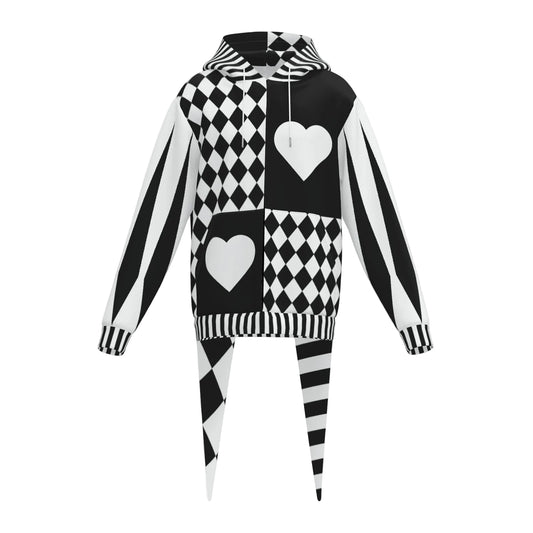 Pierrot Hearts Black & White LITE Fangtail Jester Hoodie