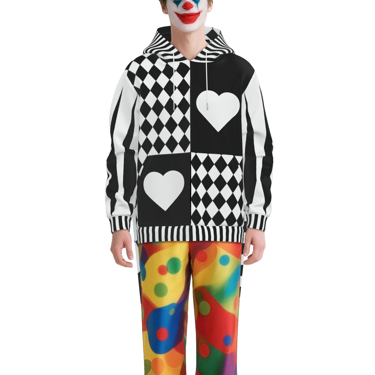 Pierrot Hearts Black & White LITE Fangtail Jester Hoodie