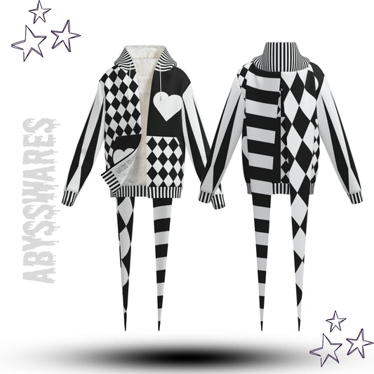 Pierrot Hearts Black White Fangtail Jester Hoodie