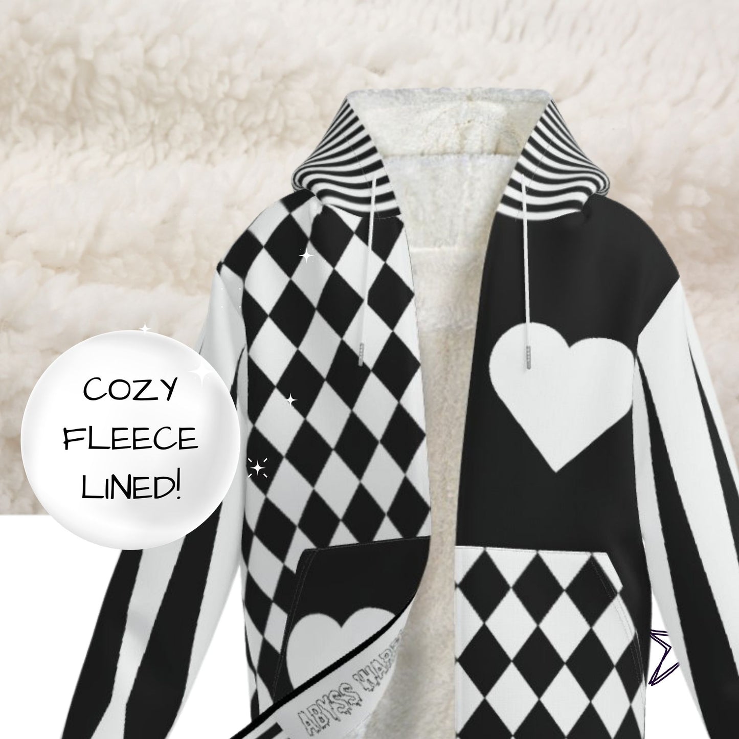 Pierrot Hearts Black White Fangtail Jester Hoodie