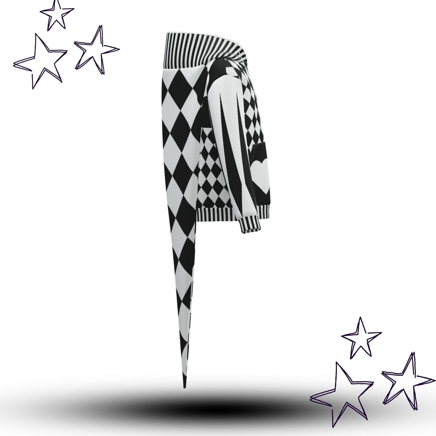 Pierrot Hearts Black White Fangtail Jester Hoodie