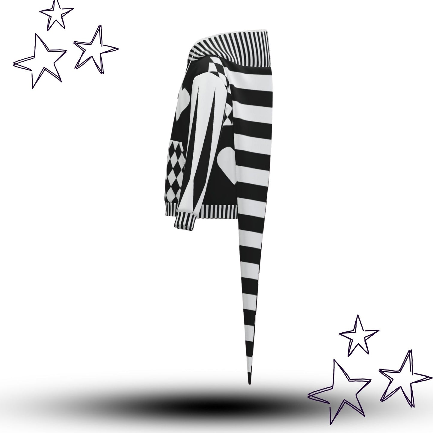 Pierrot Hearts Black White Fangtail Jester Hoodie
