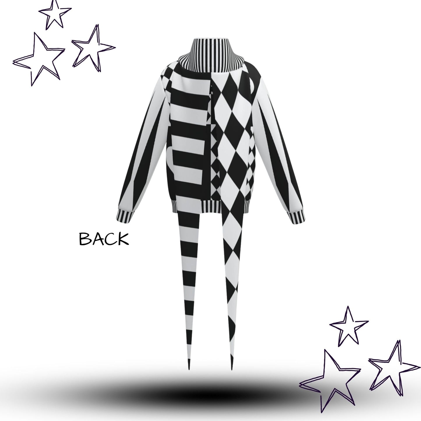 Pierrot Hearts Black White Fangtail Jester Hoodie